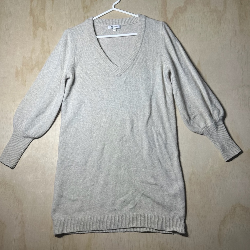 Madewell Neutral Wool Blend Bubble Sleeve‎ V Neck Knit Sweater Medium